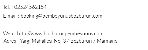 Bozburun Pembe Yunus Hotel telefon numaralar, faks, e-mail, posta adresi ve iletiim bilgileri